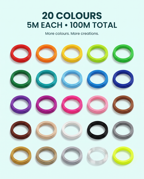 Filupen filament refill - 20 colours, 5 metres each, 100 metres in total